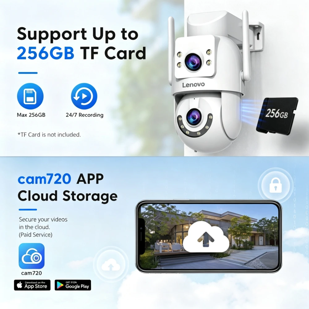 Lenovo 10MP HD Wifi PTZ Camera Outdoor 5MP Dual Lens Dual Screen Auto Tracking Security IP Camera CCTV Audio Video Surveillance
