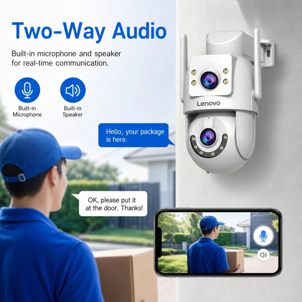 Lenovo 10MP HD Wifi PTZ Camera Outdoor 5MP Dual Lens Dual Screen Auto Tracking Security IP Camera CCTV Audio Video Surveillance