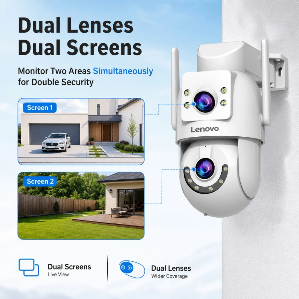 Lenovo 10MP HD Wifi PTZ Camera Outdoor 5MP Dual Lens Dual Screen Auto Tracking Security IP Camera CCTV Audio Video Surveillance
