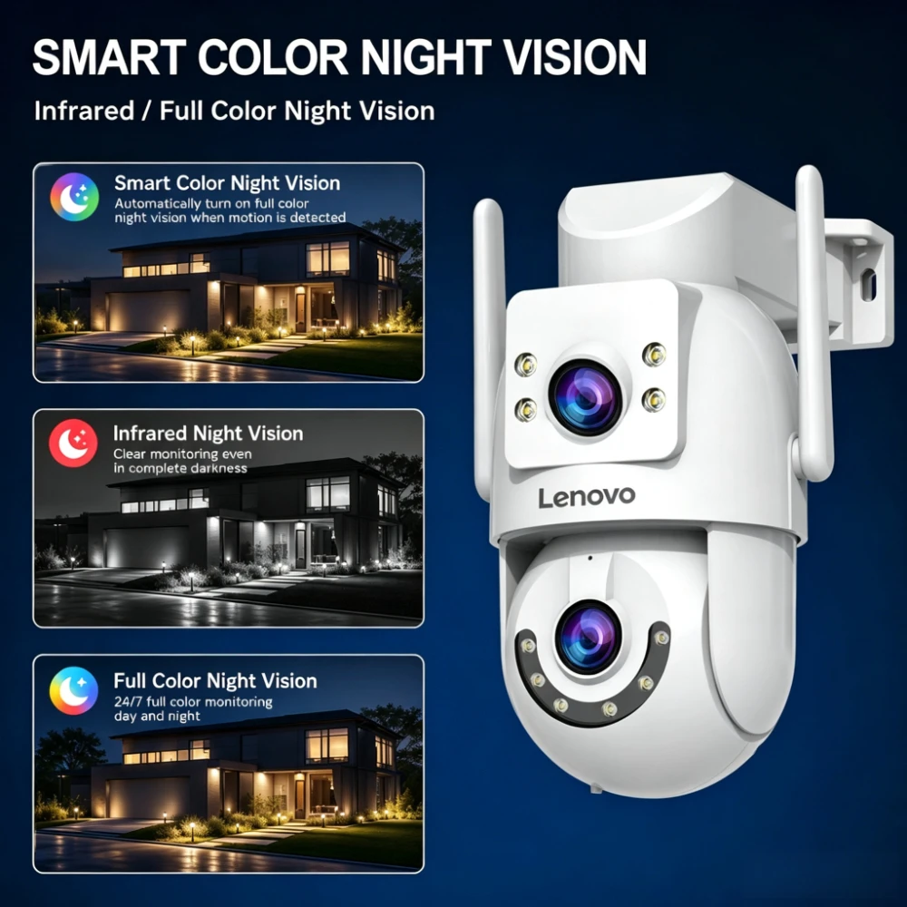 Lenovo 10MP HD Wifi PTZ Camera Outdoor 5MP Dual Lens Dual Screen Auto Tracking Security IP Camera CCTV Audio Video Surveillance