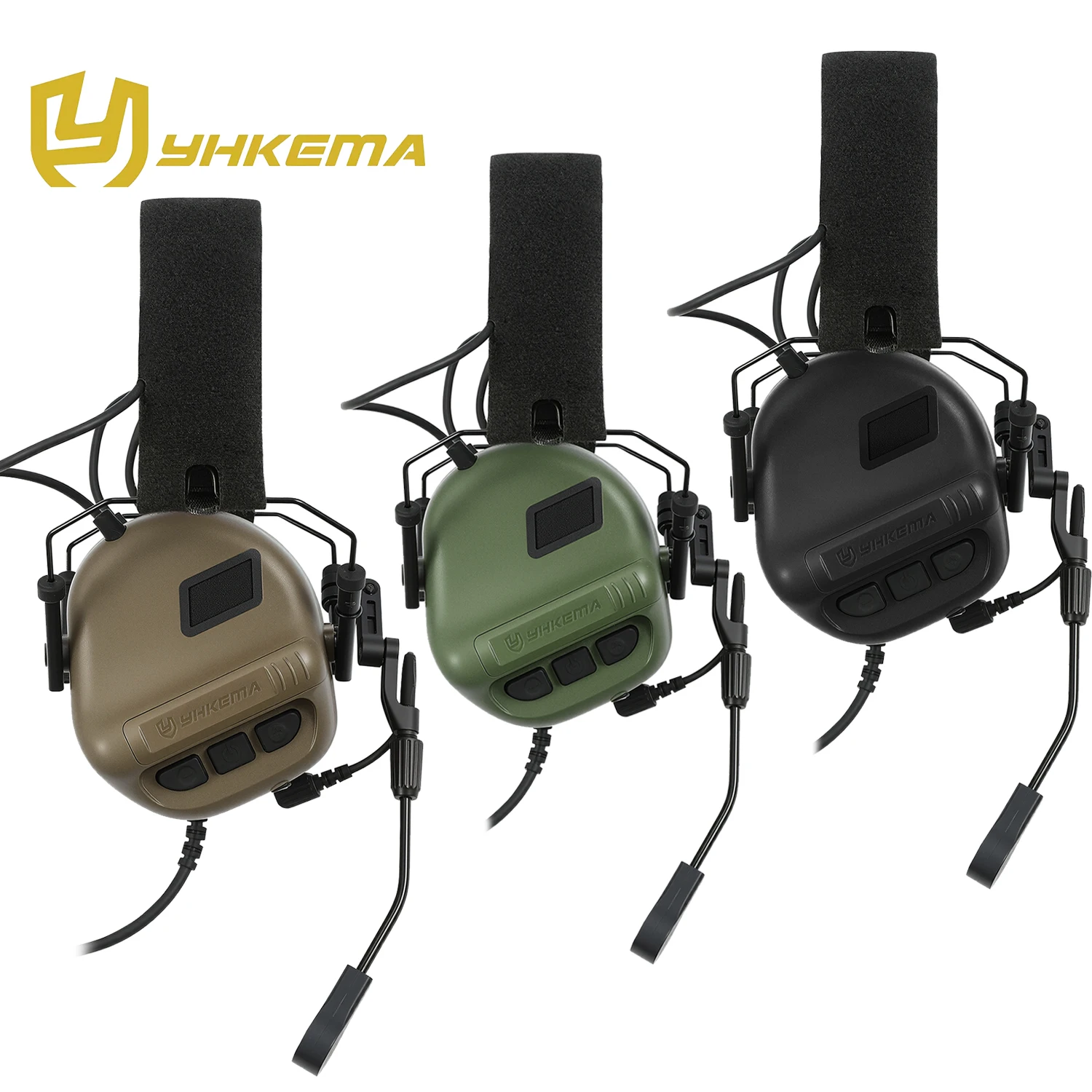 2026 NEW YHKEMA E70 Shooting Earmuffs Tactical Noise Reduction Headset with Helmet ARC Rail Adapter with Kenwood PTT Adapter