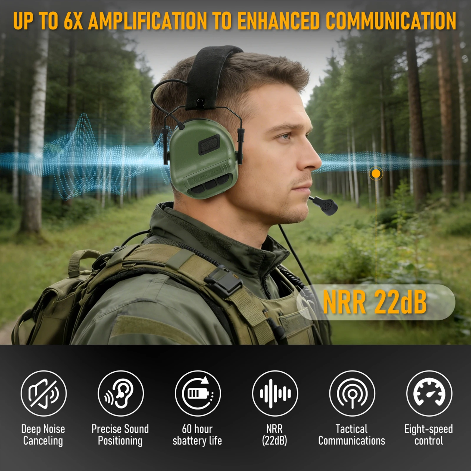 2026 NEW YHKEMA E70 Shooting Earmuffs Tactical Noise Reduction Headset with Helmet ARC Rail Adapter with Kenwood PTT Adapter