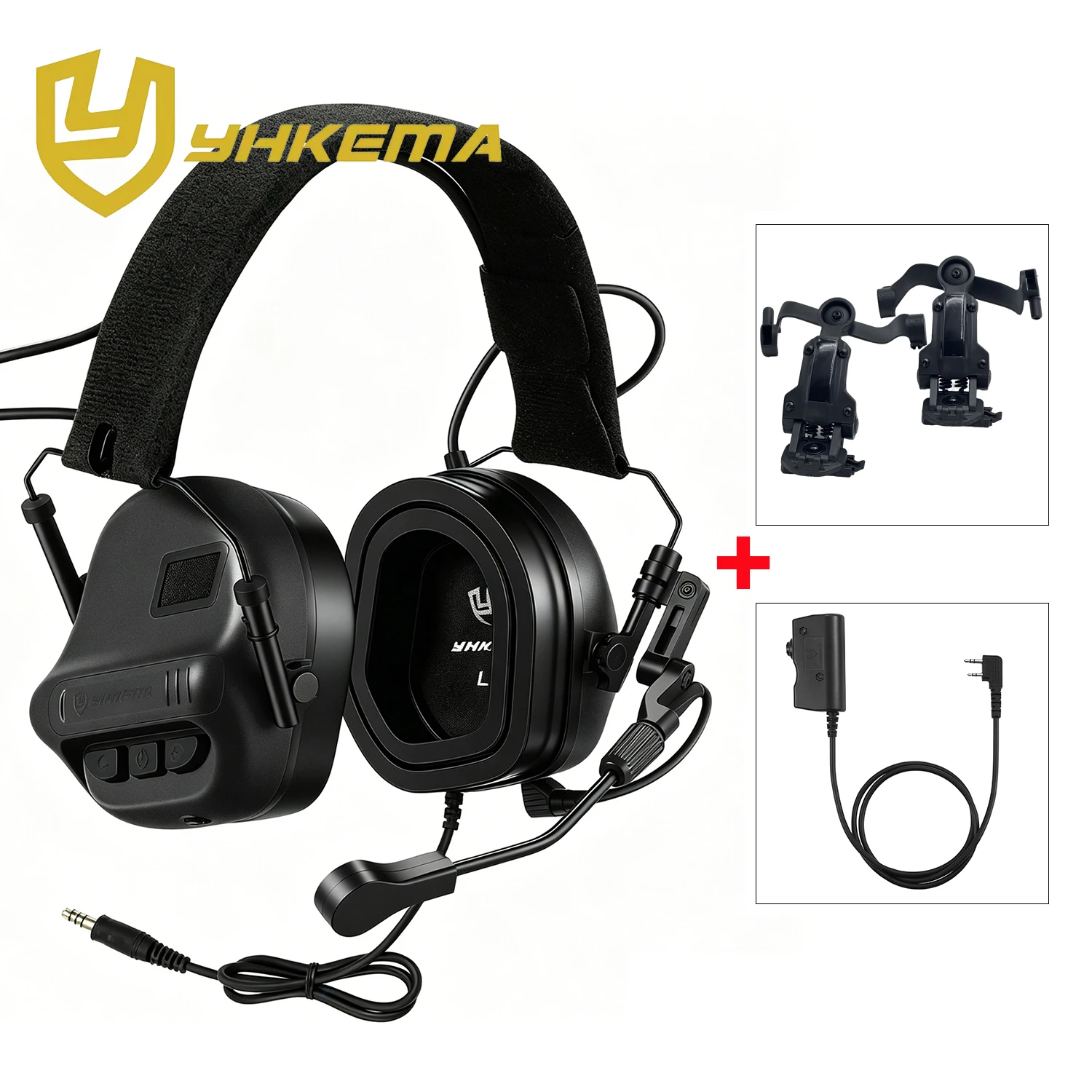 2026 NEW YHKEMA E70 Shooting Earmuffs Tactical Noise Reduction Headset with Helmet ARC Rail Adapter with Kenwood PTT Adapter
