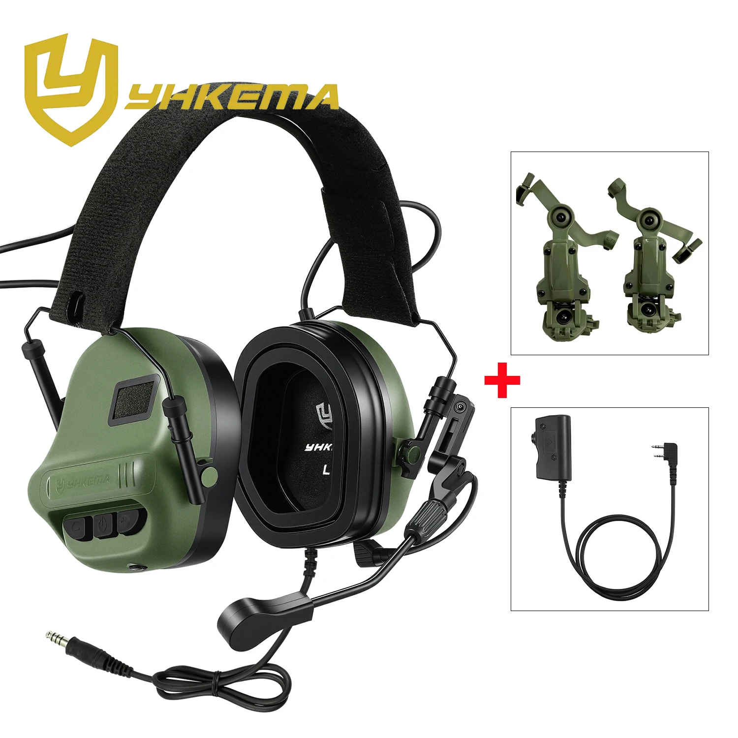 2026 NEW YHKEMA E70 Shooting Earmuffs Tactical Noise Reduction Headset with Helmet ARC Rail Adapter with Kenwood PTT Adapter
