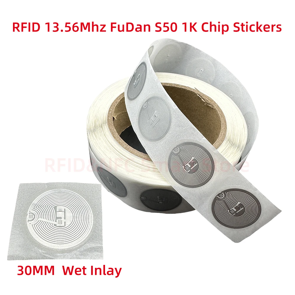 10pcs RFID S50 Smart Tag 14443A Mi F08 Classic 1K EV1 S50 Wet Inlay Sticker F08 1024 Bytes Lable RFID Tags for Andriod NFC Phone