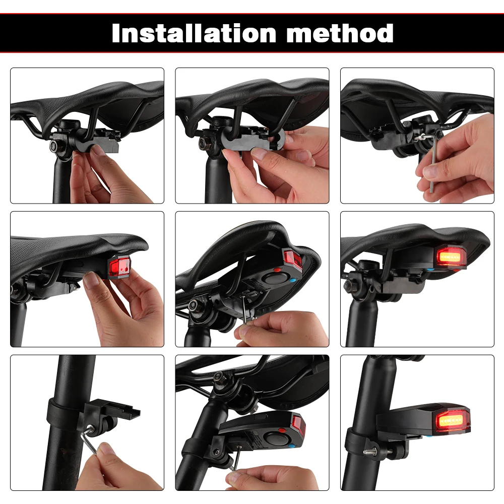 Waterproof Wireless Bike Alarm Bicycle Rear Light Anti-theft Alarm USB Charge Remote Control LED Taillight Bike Finder