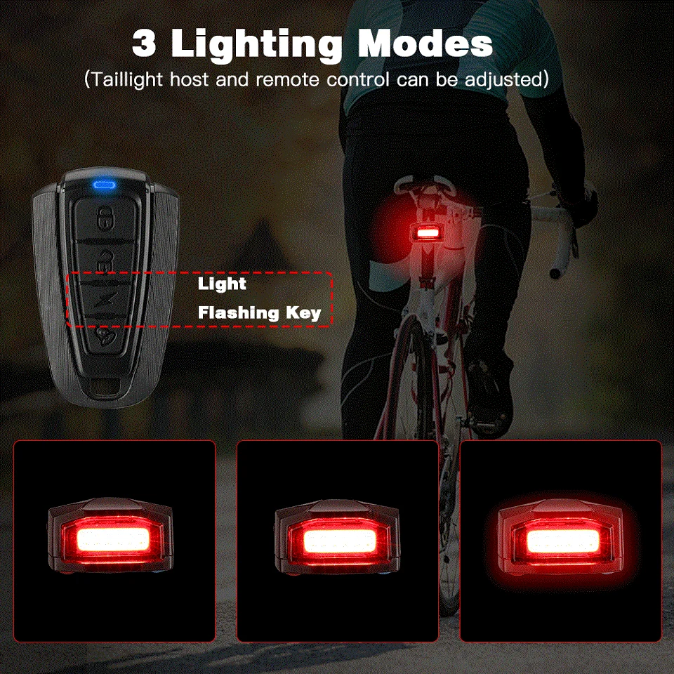 Waterproof Wireless Bike Alarm Bicycle Rear Light Anti-theft Alarm USB Charge Remote Control LED Taillight Bike Finder