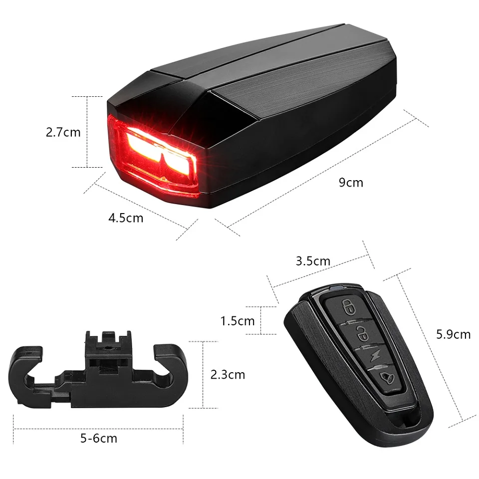 Waterproof Wireless Bike Alarm Bicycle Rear Light Anti-theft Alarm USB Charge Remote Control LED Taillight Bike Finder