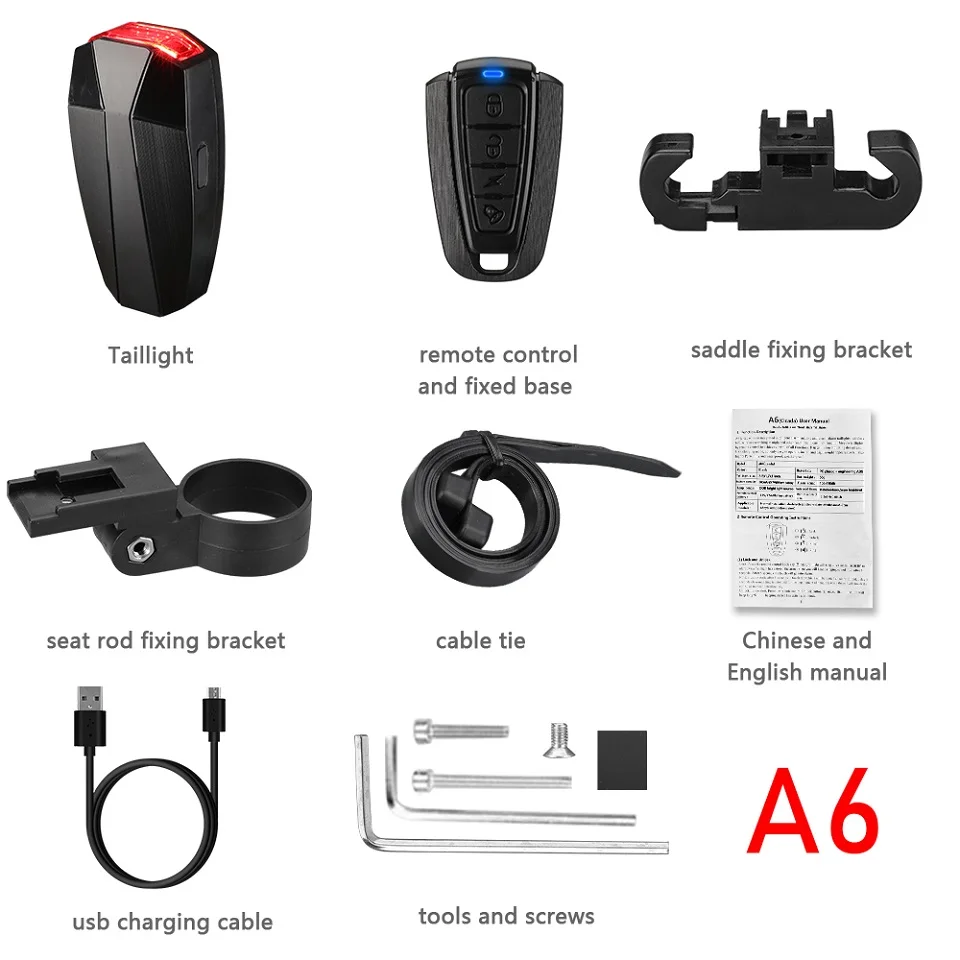 Waterproof Wireless Bike Alarm Bicycle Rear Light Anti-theft Alarm USB Charge Remote Control LED Taillight Bike Finder