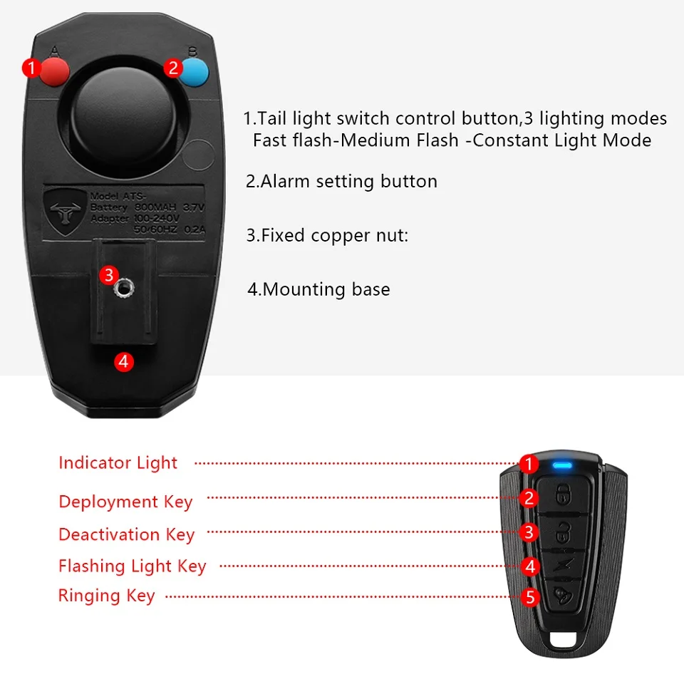 Waterproof Wireless Bike Alarm Bicycle Rear Light Anti-theft Alarm USB Charge Remote Control LED Taillight Bike Finder