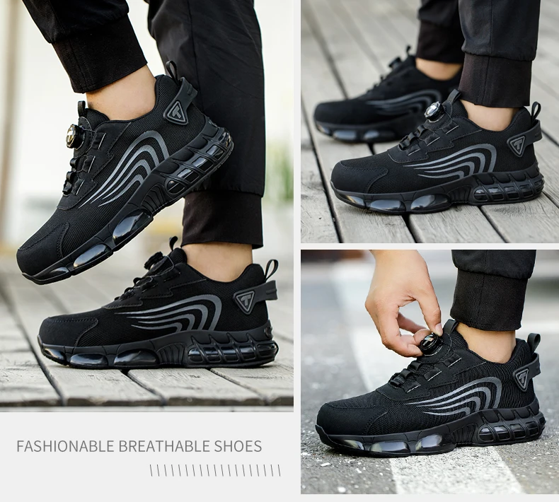 Rotary Button New Safety Shoes for Men, Anti-Impact and Anti-Piercing Work Shoes, Fashionable Men's Sports Shoes, and Safety Pro