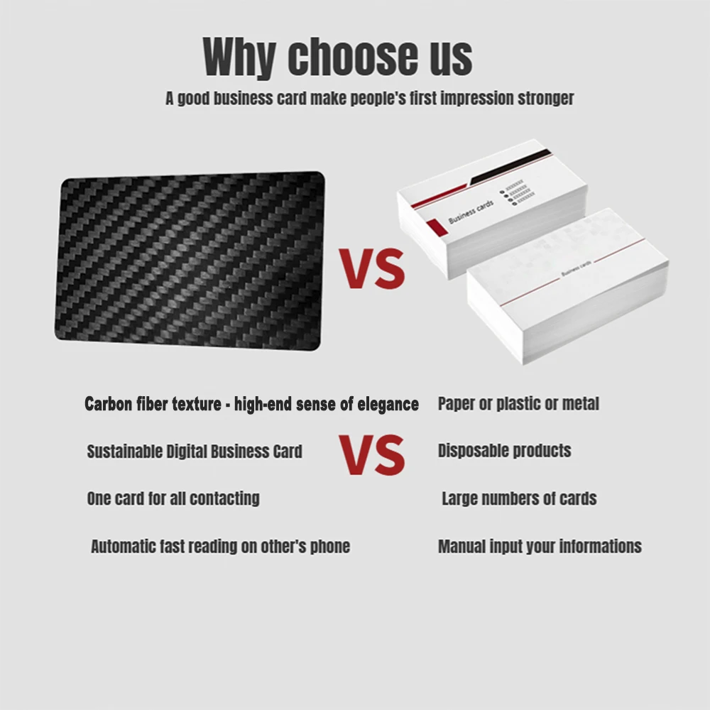 1Piece NFC Carbon Fiber Smart NFC Card NFC Business Card Fast Reading Ntag 215 Blank NFC Card Digital Business Card Social Share