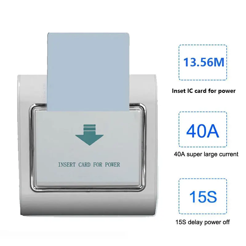 Wide Voltage Hotel Energy Saving Switch High Frequency 13.56M Support 110V /127V/ 220V 40A IC Card Power Off 15s Delay