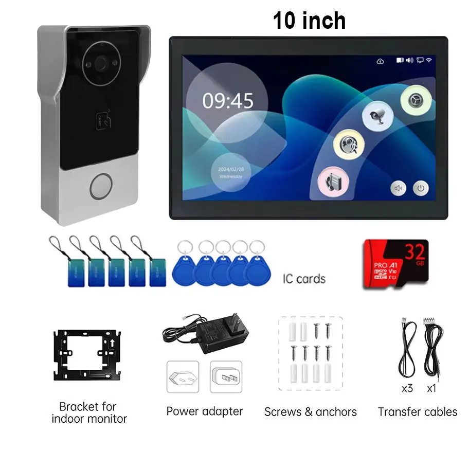 10" Touch Monitor Video Doorbell Door 2 Wires Smart Home Tuya Wifi 1080P Video Intercom Video Door Phone Camera Security System