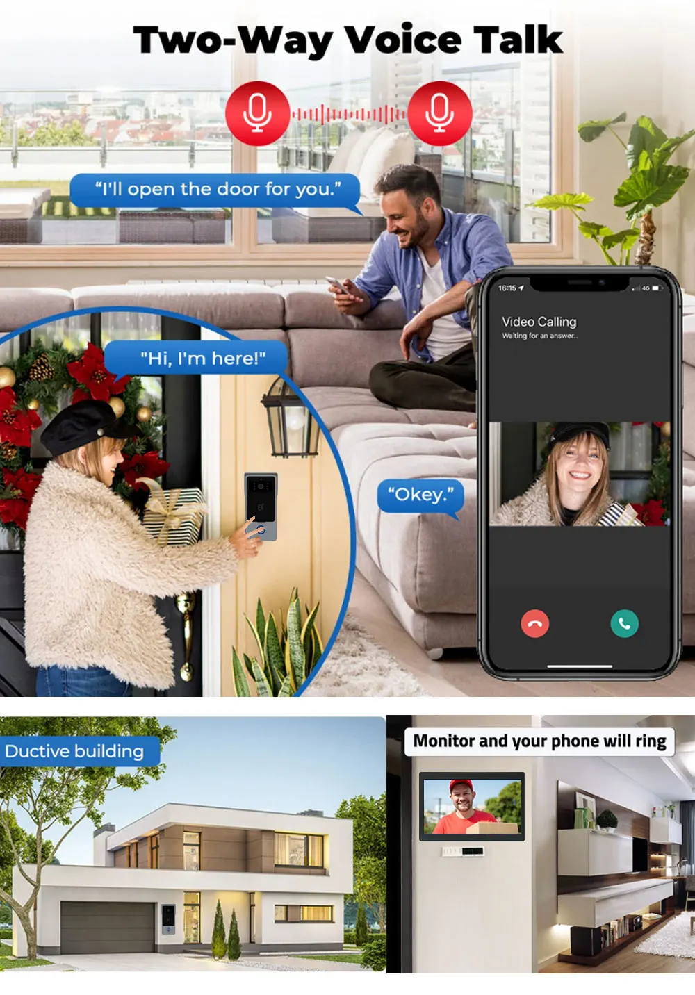 10" Touch Monitor Video Doorbell Door 2 Wires Smart Home Tuya Wifi 1080P Video Intercom Video Door Phone Camera Security System
