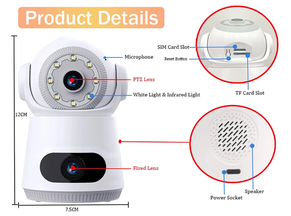 4G Camera With Sim Card 8MP 4K Dual Lens Dual Screen Two-Way Audio Indoor Baby Monitor IP Camera CCTV Surveillance Home Security
