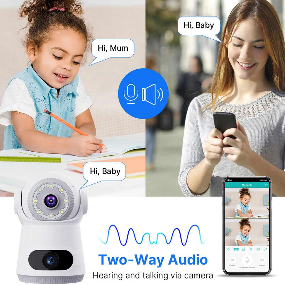 4G Camera With Sim Card 8MP 4K Dual Lens Dual Screen Two-Way Audio Indoor Baby Monitor IP Camera CCTV Surveillance Home Security