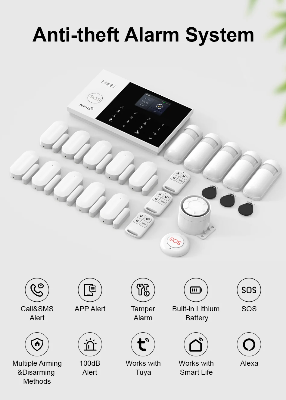 PGST 4G 2G GSM WiFi Alarm System House Home Security Protection Alarm System Kit Door Sensor Works with Tuya Smart Life Alexa