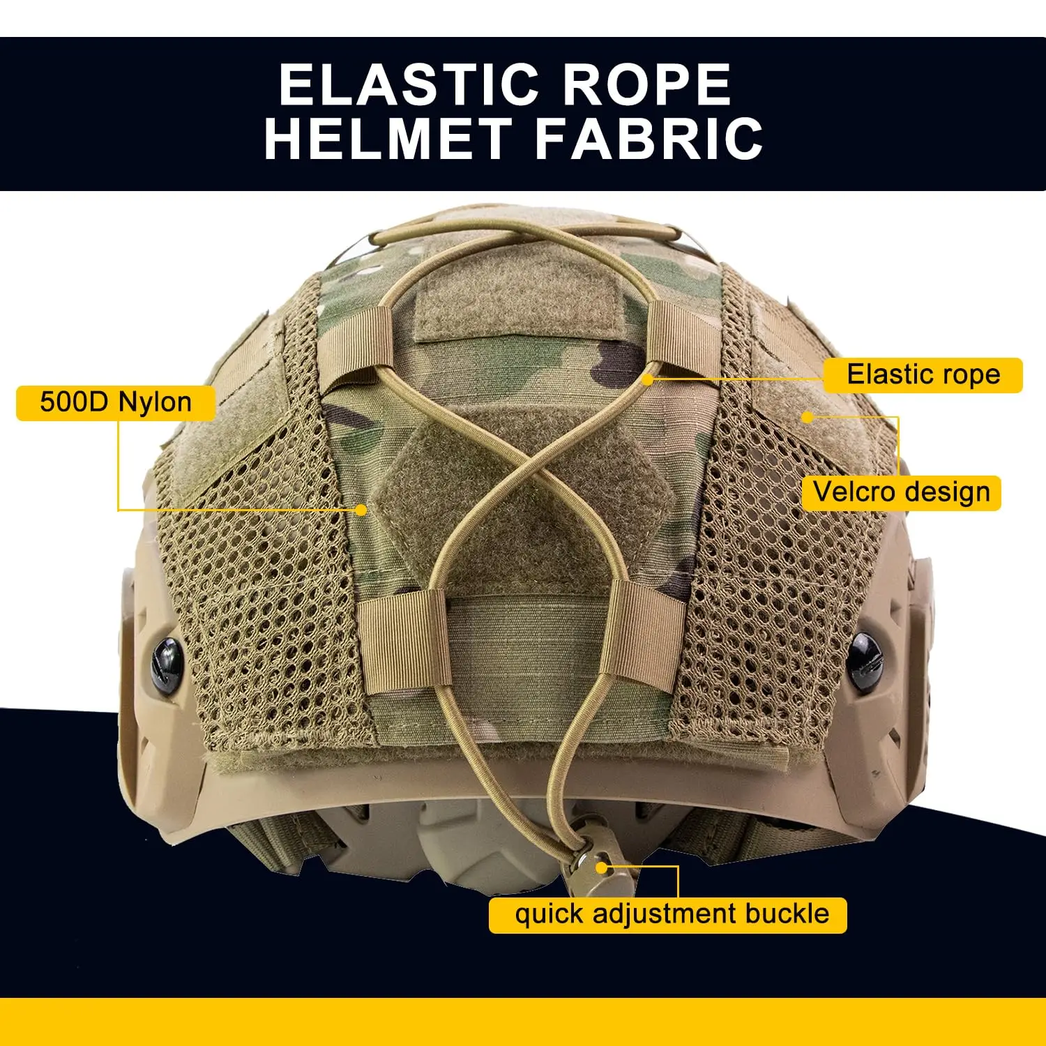 BOOIU Tactical Helmet Cover Airsoft High-cut Helmet Cover Hunting CS Camo with Elastic Cord for MH PJ BJOPS-Core Fast Helmet