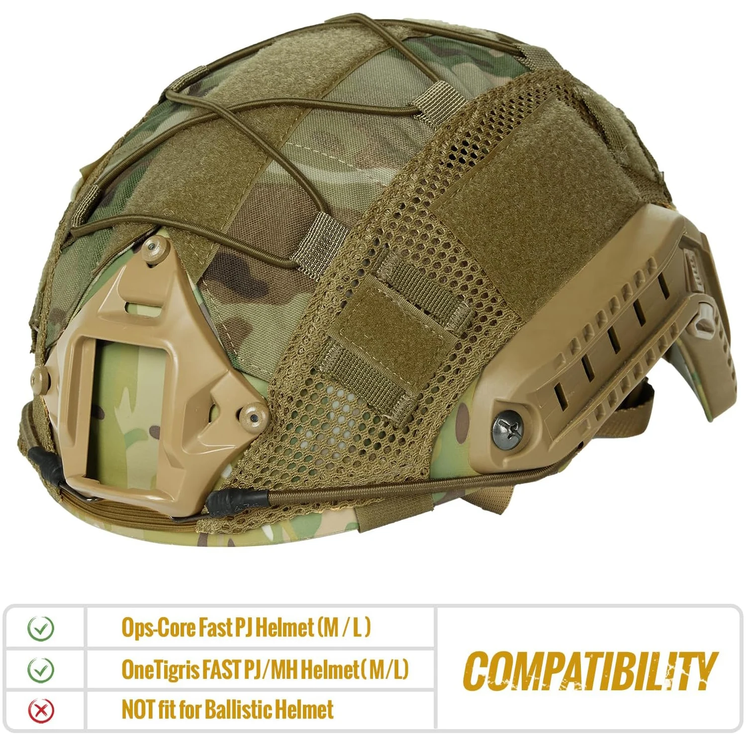 BOOIU Tactical Helmet Cover Airsoft High-cut Helmet Cover Hunting CS Camo with Elastic Cord for MH PJ BJOPS-Core Fast Helmet