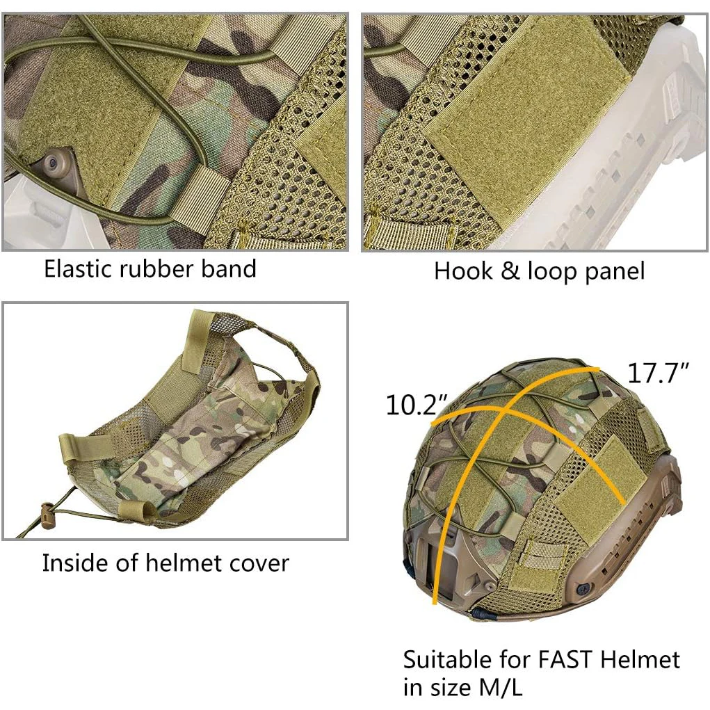 BOOIU Tactical Helmet Cover Airsoft High-cut Helmet Cover Hunting CS Camo with Elastic Cord for MH PJ BJOPS-Core Fast Helmet