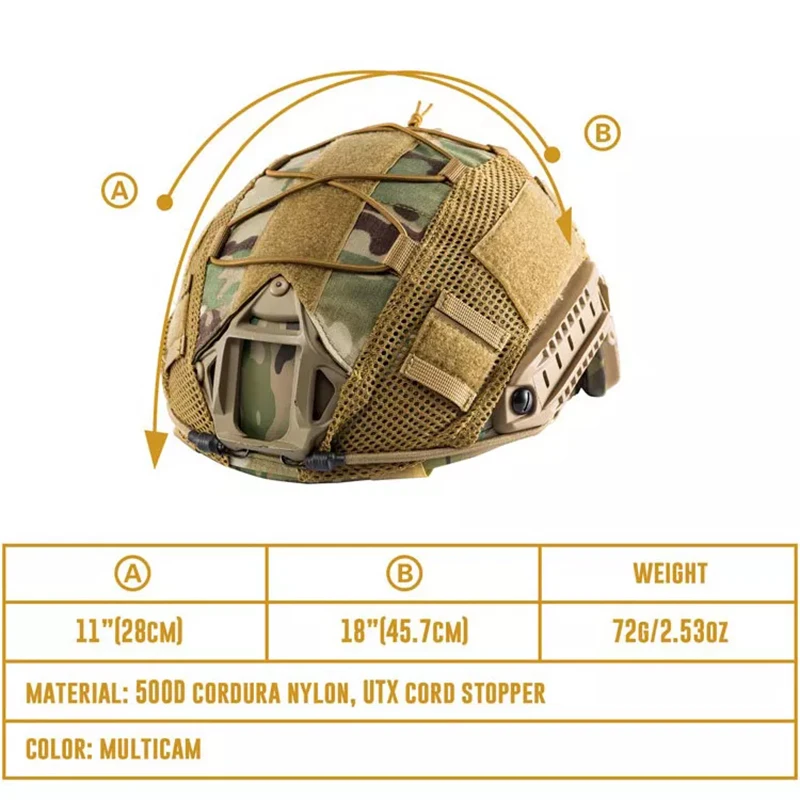 BOOIU Tactical Helmet Cover Airsoft High-cut Helmet Cover Hunting CS Camo with Elastic Cord for MH PJ BJOPS-Core Fast Helmet