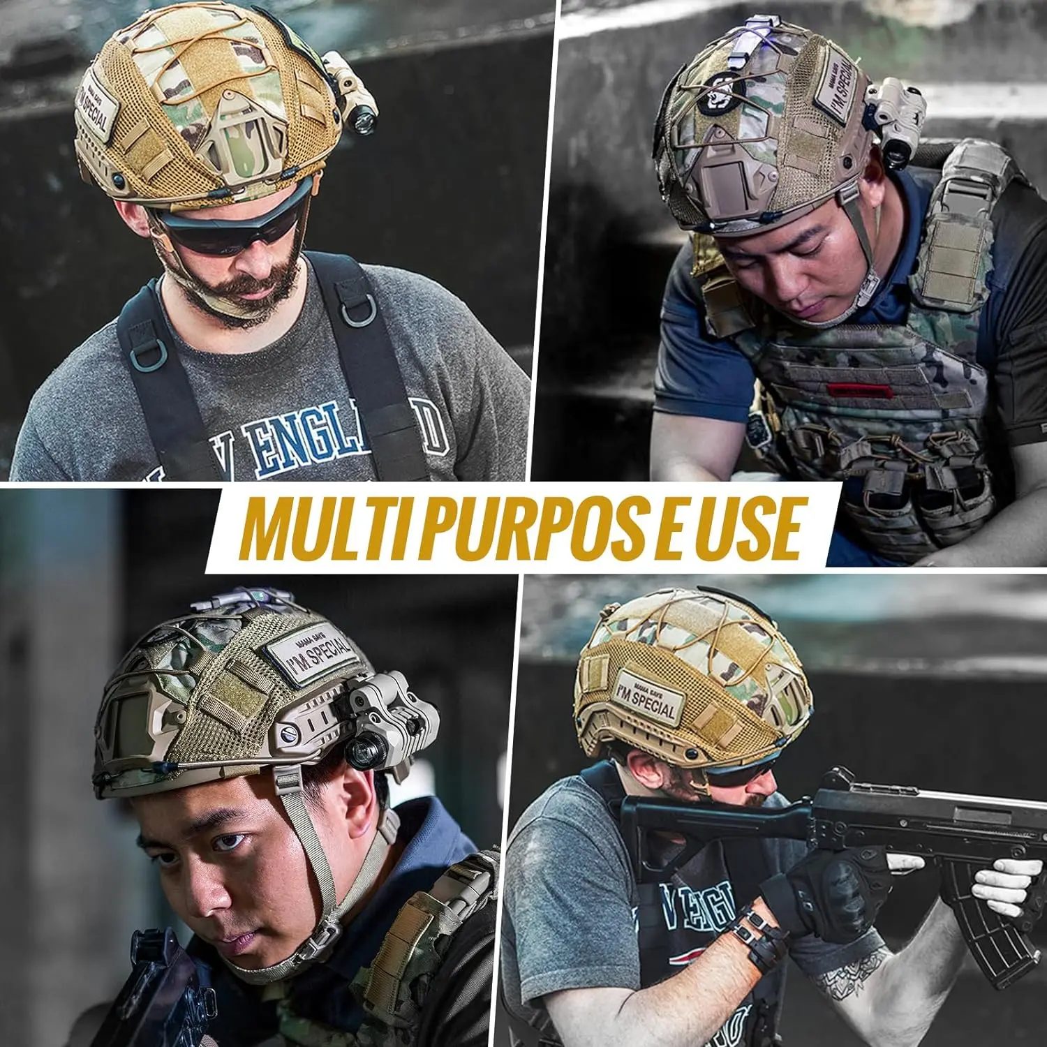 BOOIU Tactical Helmet Cover Airsoft High-cut Helmet Cover Hunting CS Camo with Elastic Cord for MH PJ BJOPS-Core Fast Helmet