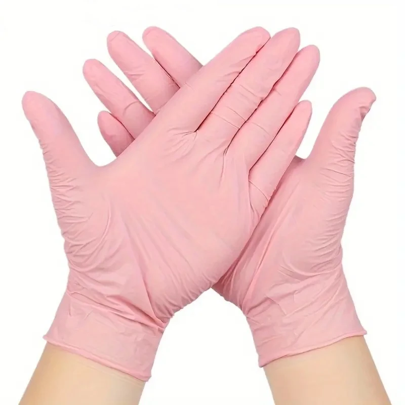 Pink Disposable Gloves Latex & Powder Free Non-Sterile Nitrile Gloves for Cleaning Esthetician Cooking Hair Dye 20/50/100Count
