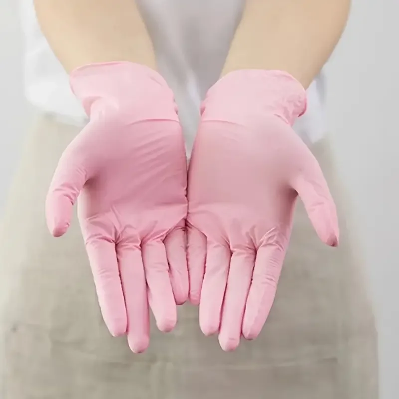 Pink Disposable Gloves Latex & Powder Free Non-Sterile Nitrile Gloves for Cleaning Esthetician Cooking Hair Dye 20/50/100Count