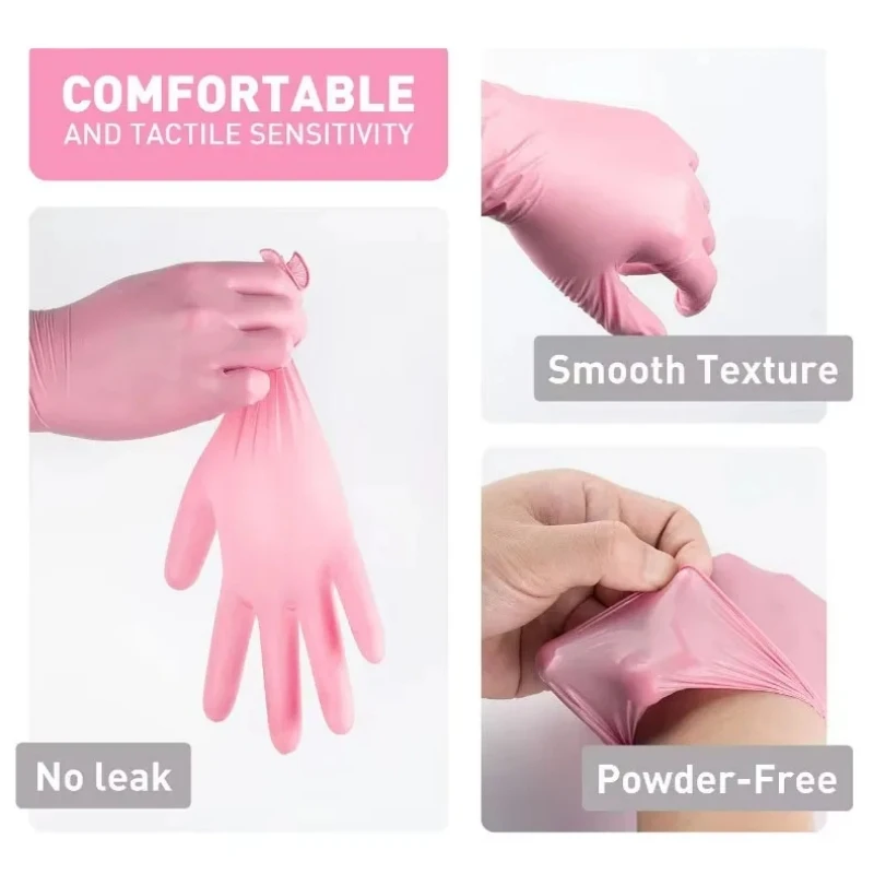 Pink Disposable Gloves Latex & Powder Free Non-Sterile Nitrile Gloves for Cleaning Esthetician Cooking Hair Dye 20/50/100Count