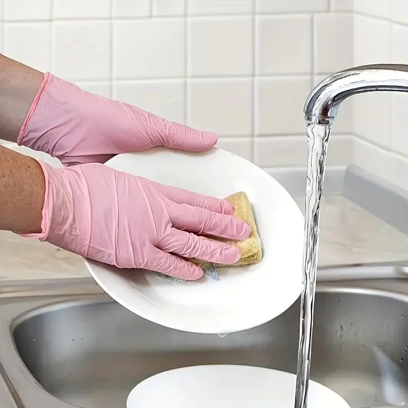 Pink Disposable Gloves Latex & Powder Free Non-Sterile Nitrile Gloves for Cleaning Esthetician Cooking Hair Dye 20/50/100Count