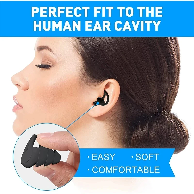 3 Layer Ear Plugs For Sleeping Noise Cancelling Hearing Protection, Soft Silicone Reusable Ear Plugs for Sleeping,Swimming