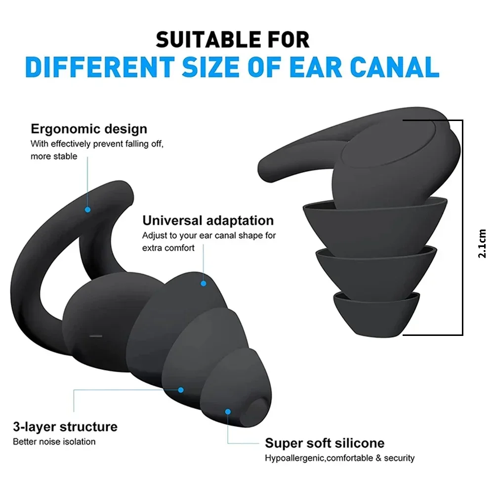 3 Layer Ear Plugs For Sleeping Noise Cancelling Hearing Protection, Soft Silicone Reusable Ear Plugs for Sleeping,Swimming
