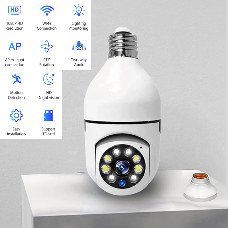 1080P HD E27 Bulb Surveillance Camera Anti-theft Outdoor Indoor Security Monitor Wireless WiFi Camera Night Vision Audio IP Came