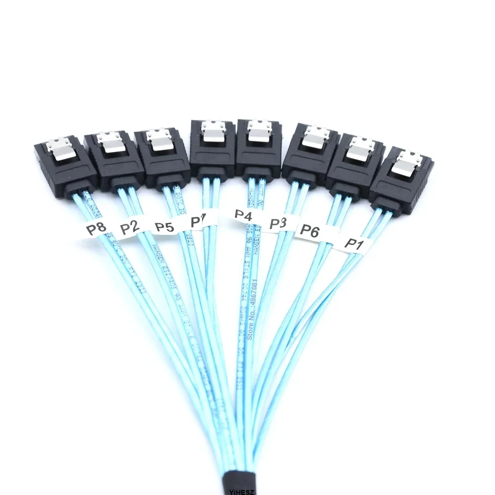 4/6/8Pcs Set 7 Pin SATA to 7 Pin SAS Cable12Gbps High-Speed Data Transfer SATA 3.0HDD Cable for Server NAS PC - 6 Ports per Set