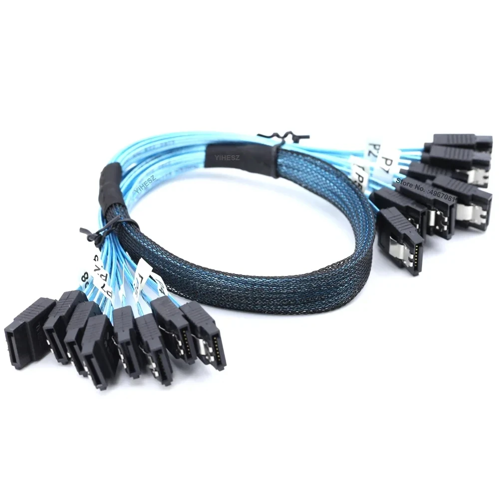 4/6/8Pcs Set 7 Pin SATA to 7 Pin SAS Cable12Gbps High-Speed Data Transfer SATA 3.0HDD Cable for Server NAS PC - 6 Ports per Set