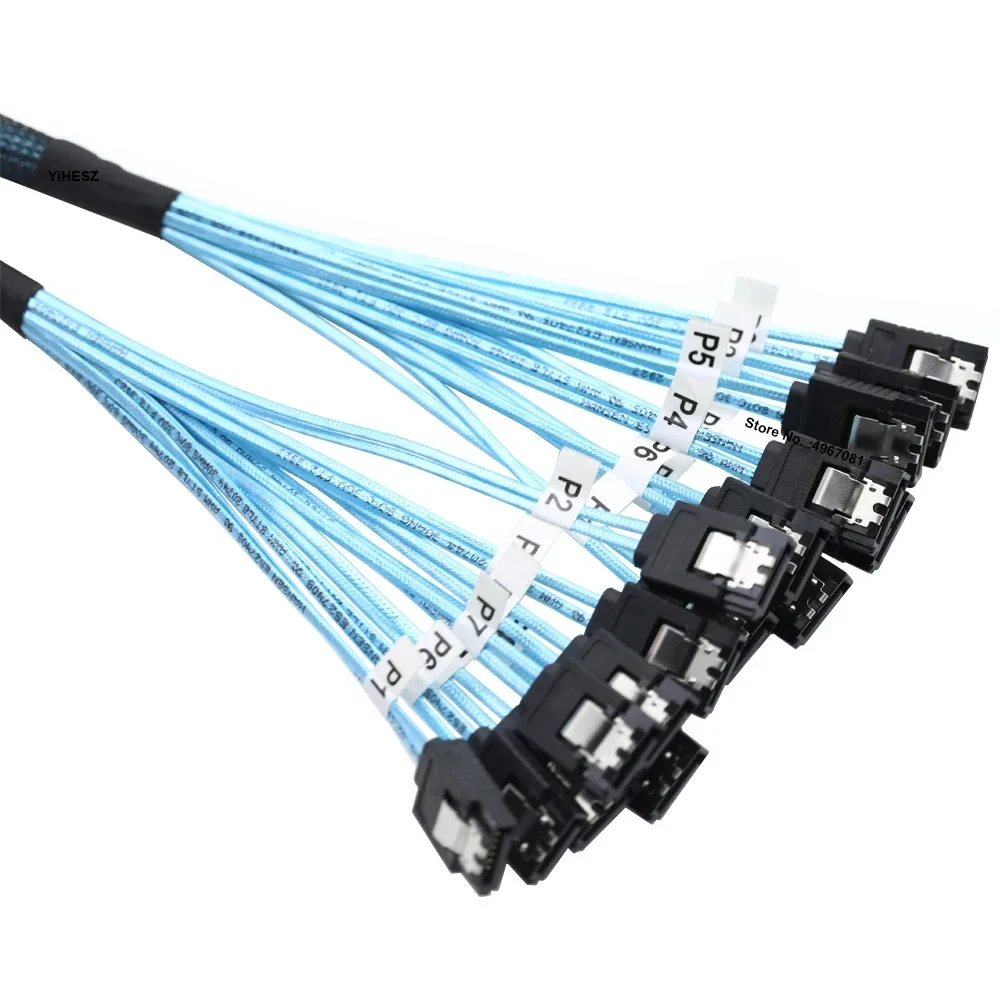 4/6/8Pcs Set 7 Pin SATA to 7 Pin SAS Cable12Gbps High-Speed Data Transfer SATA 3.0HDD Cable for Server NAS PC - 6 Ports per Set
