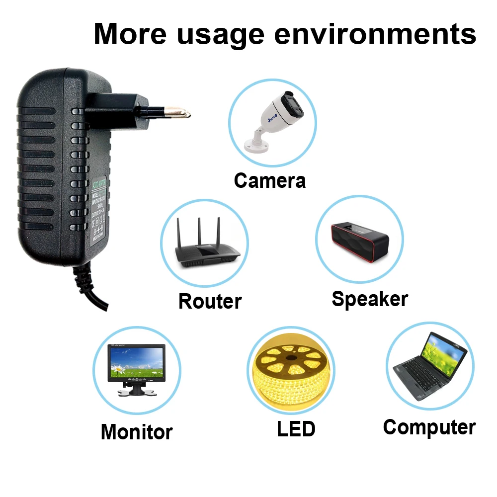 EU/US Power Adapter Input AC100-240V Output DC12V Universal Adapter Supply Charger Converter Plug for Camera DVR Printer  JIENUO