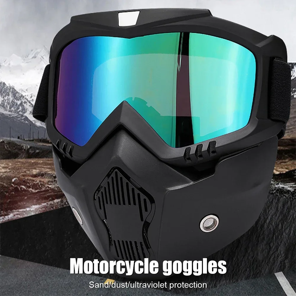 UV400 Motorcycle Sunglasses Mask - Windproof Cycling Goggles with Mouthpiece for Motocross Ski & Bicycle Riding Protection
