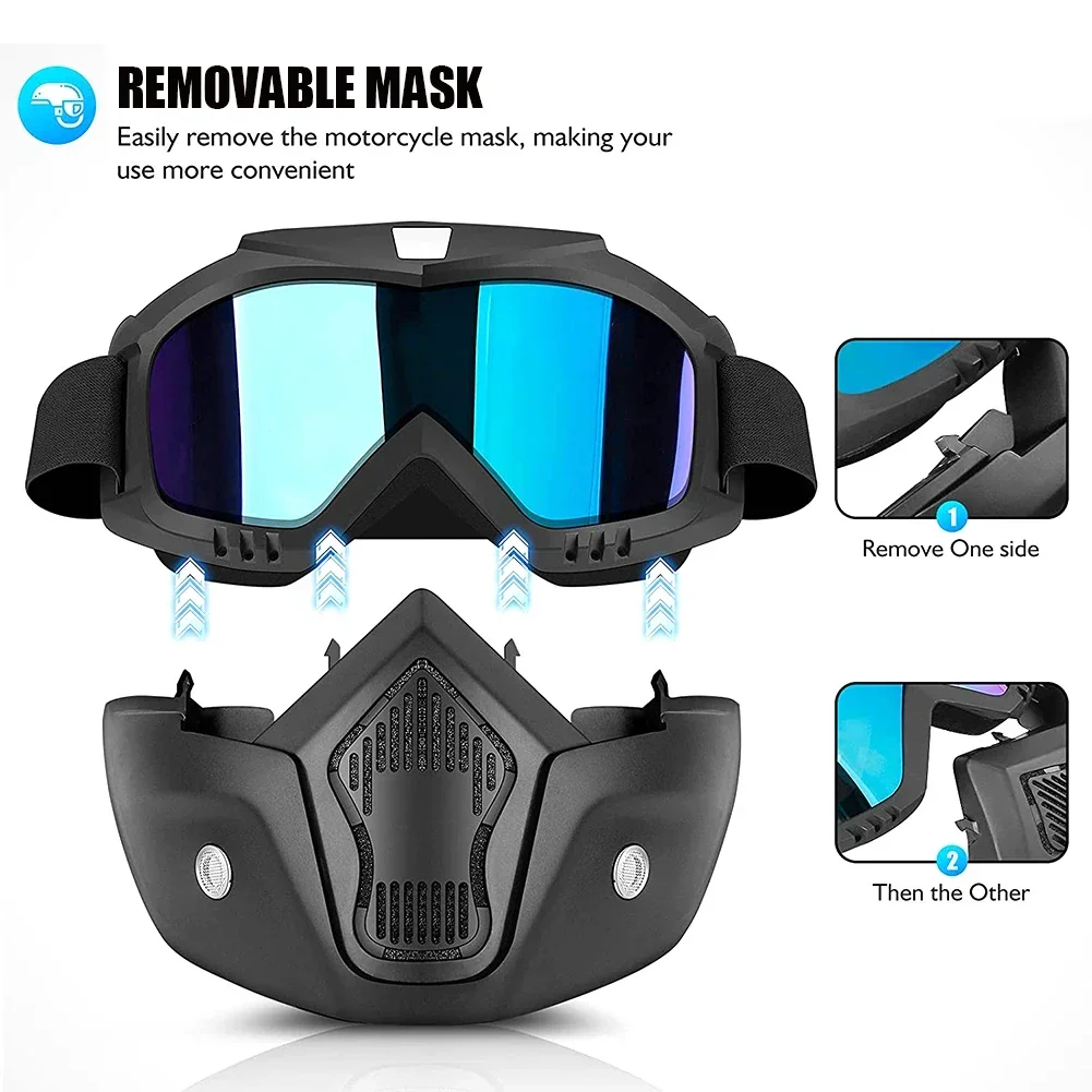 UV400 Motorcycle Sunglasses Mask - Windproof Cycling Goggles with Mouthpiece for Motocross Ski & Bicycle Riding Protection