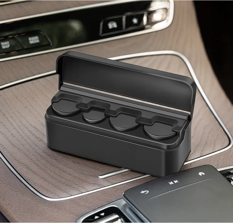 Black 4 Slots Coin Dispenser In Car Coin Holder Sorter Collector With Spring Mini Portable Storage Safe Box For Shop Outdoor Car