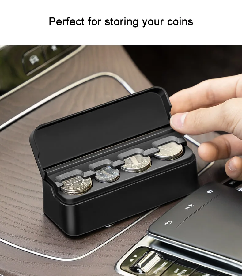 Black 4 Slots Coin Dispenser In Car Coin Holder Sorter Collector With Spring Mini Portable Storage Safe Box For Shop Outdoor Car