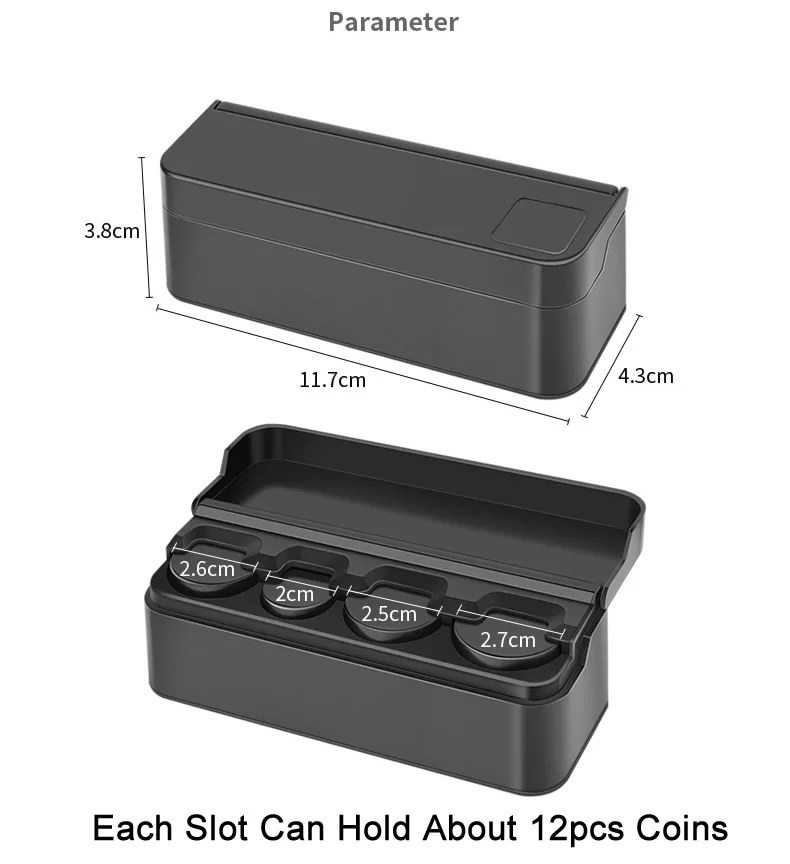 Black 4 Slots Coin Dispenser In Car Coin Holder Sorter Collector With Spring Mini Portable Storage Safe Box For Shop Outdoor Car