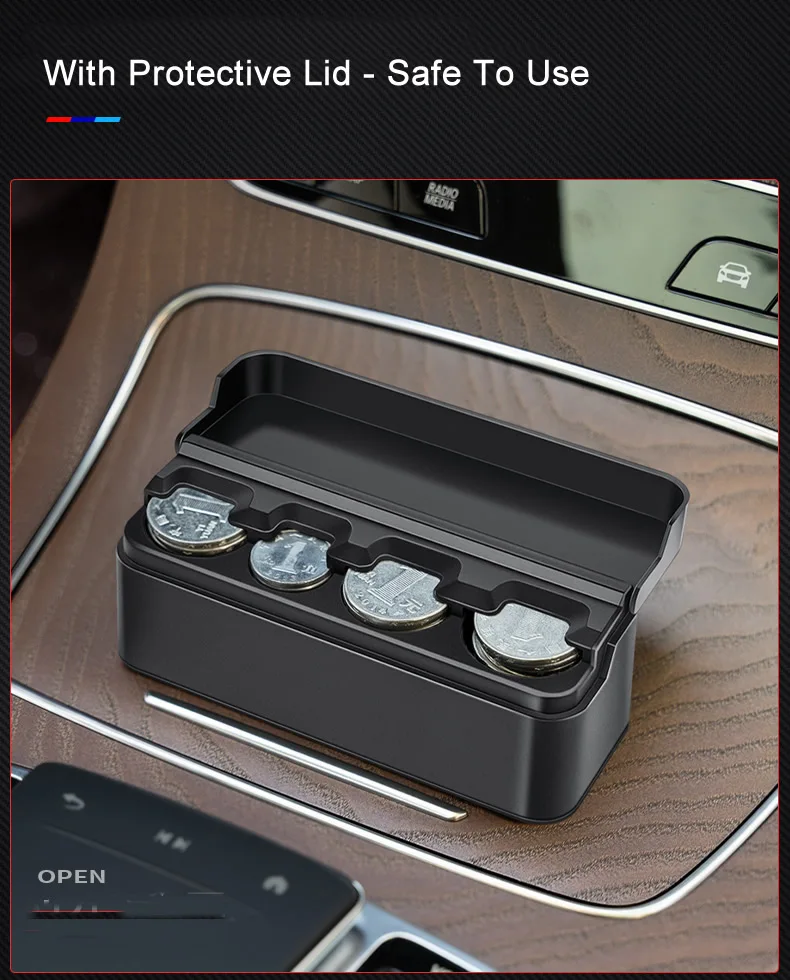 Black 4 Slots Coin Dispenser In Car Coin Holder Sorter Collector With Spring Mini Portable Storage Safe Box For Shop Outdoor Car