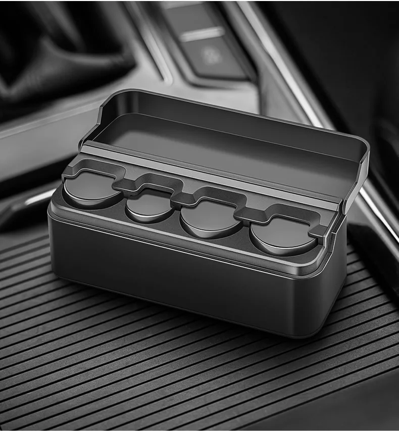 Black 4 Slots Coin Dispenser In Car Coin Holder Sorter Collector With Spring Mini Portable Storage Safe Box For Shop Outdoor Car