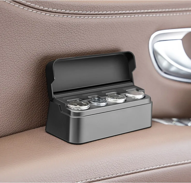 Black 4 Slots Coin Dispenser In Car Coin Holder Sorter Collector With Spring Mini Portable Storage Safe Box For Shop Outdoor Car