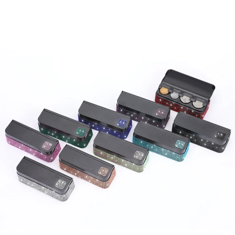 Black 4 Slots Coin Dispenser In Car Coin Holder Sorter Collector With Spring Mini Portable Storage Safe Box For Shop Outdoor Car
