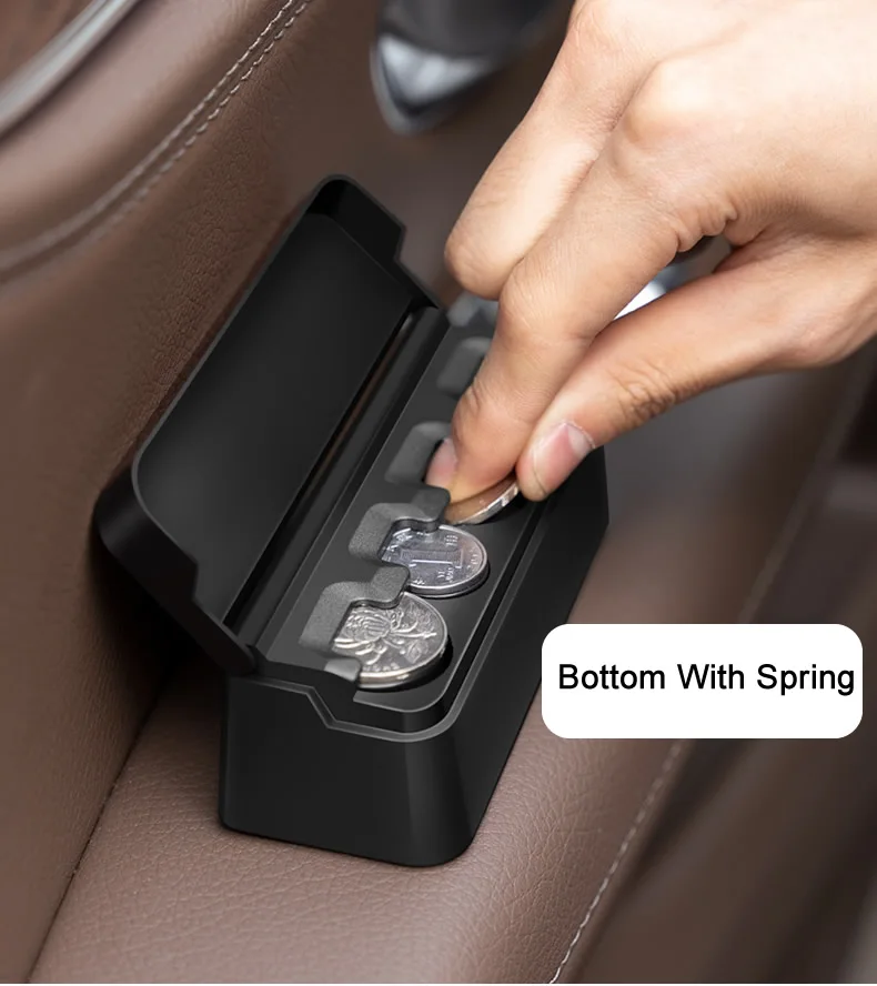 Black 4 Slots Coin Dispenser In Car Coin Holder Sorter Collector With Spring Mini Portable Storage Safe Box For Shop Outdoor Car