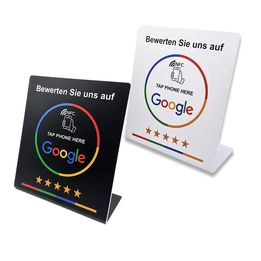 NFC Tap Stand German French Spanish English 4 Version Google Review NFC Stand NFC Table Display for Restaurant