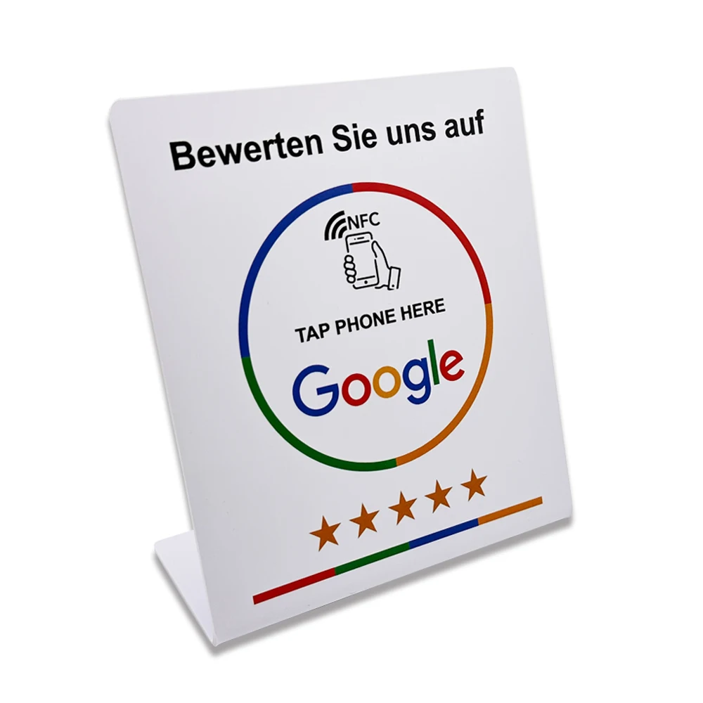 NFC Tap Stand German French Spanish English 4 Version Google Review NFC Stand NFC Table Display for Restaurant